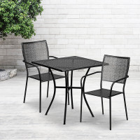 Flash Furniture CO-28SQ-02CHR2-BK-GG 28'' Square Black Indoor-Outdoor Steel Patio Table Set with 2 Square Back Chairs 